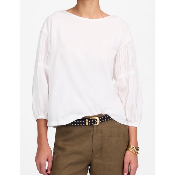 NWT Madewell Size Large Puff-Sleeve Drop-Shoulder Knit Top White Causal - Picture 1 of 9